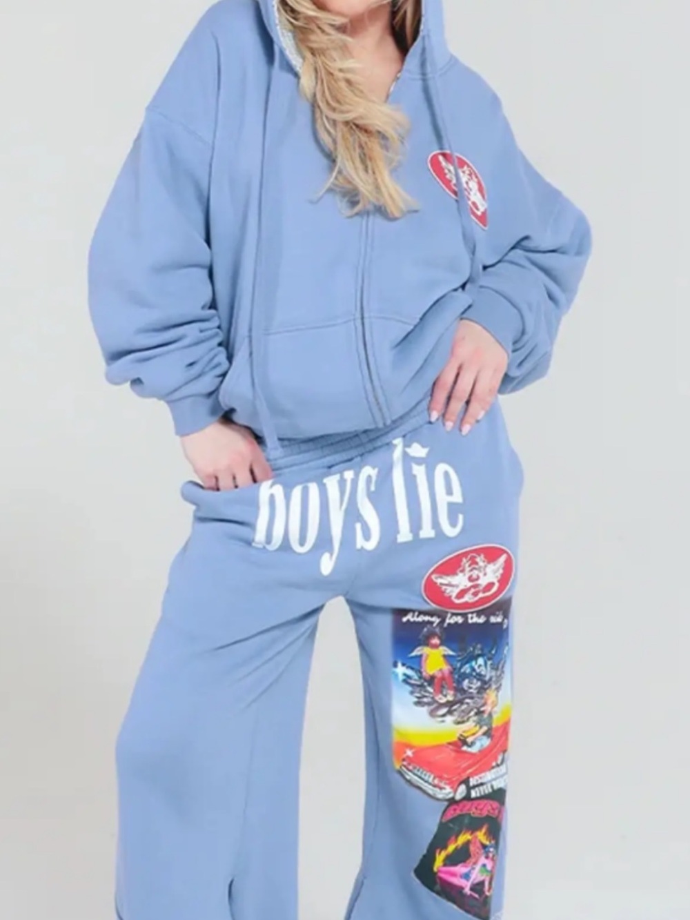 Boys Lie Light Blue Graphic Sweatpants with Colorful Leg Panels